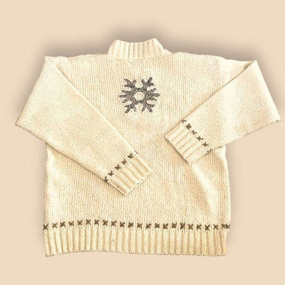 Vintage 2000 Reindeer Sweater Mock Neck Pullover Christmas Nordic Neutral Medium - Picture 6 of 7